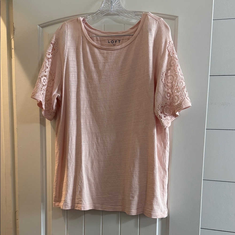 LOFT Pink Lace Sleeve Top